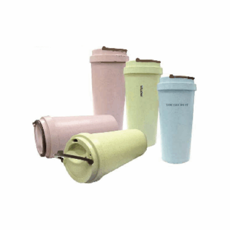 Eco-Wheat Natural Straw Double Wall Coffee Cup With Handle Attached